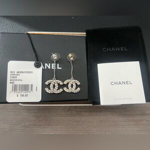 COPY - Chanel CC dangle earrings crystals silver